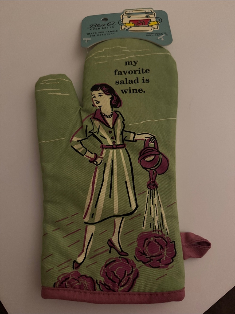 Blue Q Light Green Oven Mitt with Retro Oven Graphic